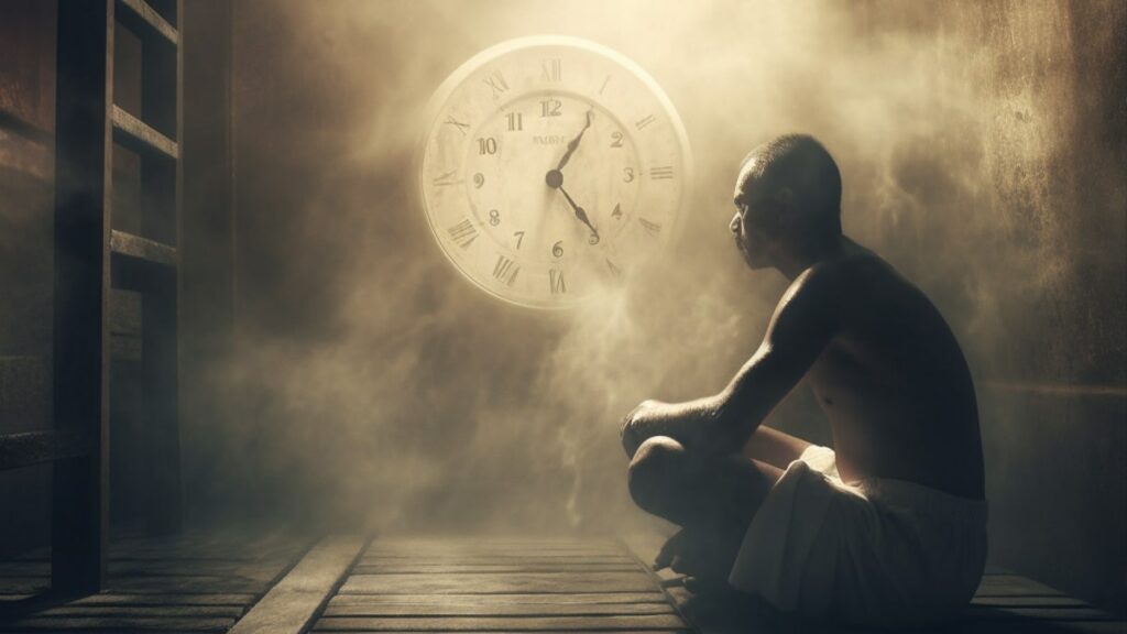 Zen and sauna, with a clock showing the best time.